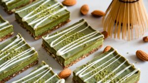 No-Bake Vegan Matcha Almond Protein Bars on a tray