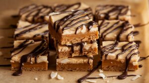 A tray of no bake Samoa Bars, an easy vegan dessert recipe