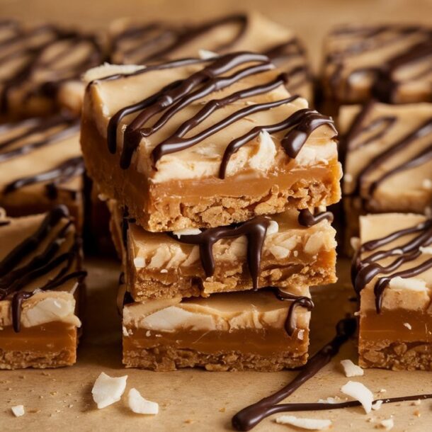 A tray of no bake Samoa Bars, an easy vegan dessert recipe