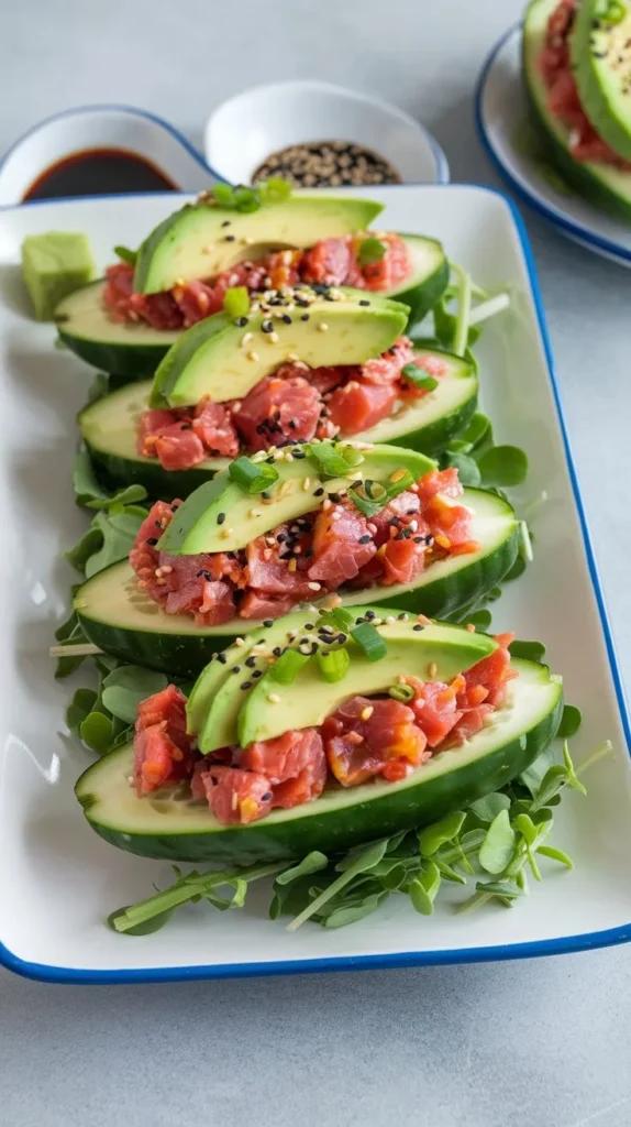 Spicy Tuna & Avocado Cucumber Boats