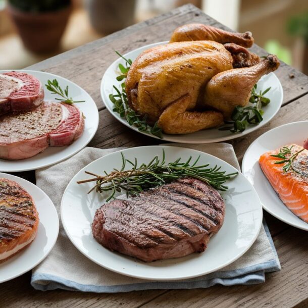 A kitchen table displaying various sources of meat as the owner learns how to get started on the Carnivore Diet.