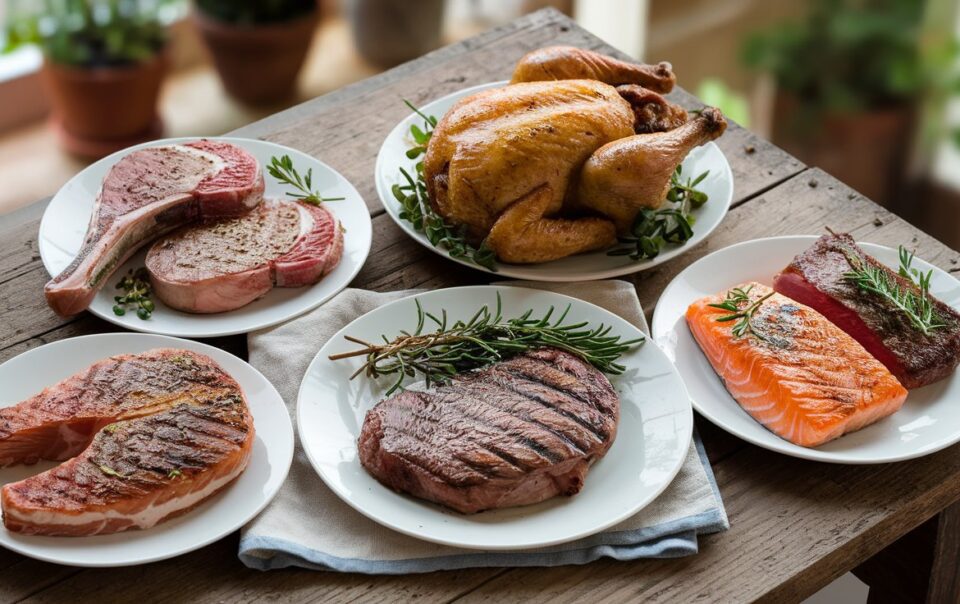 A kitchen table displaying various sources of meat as the owner learns how to get started on the Carnivore Diet.