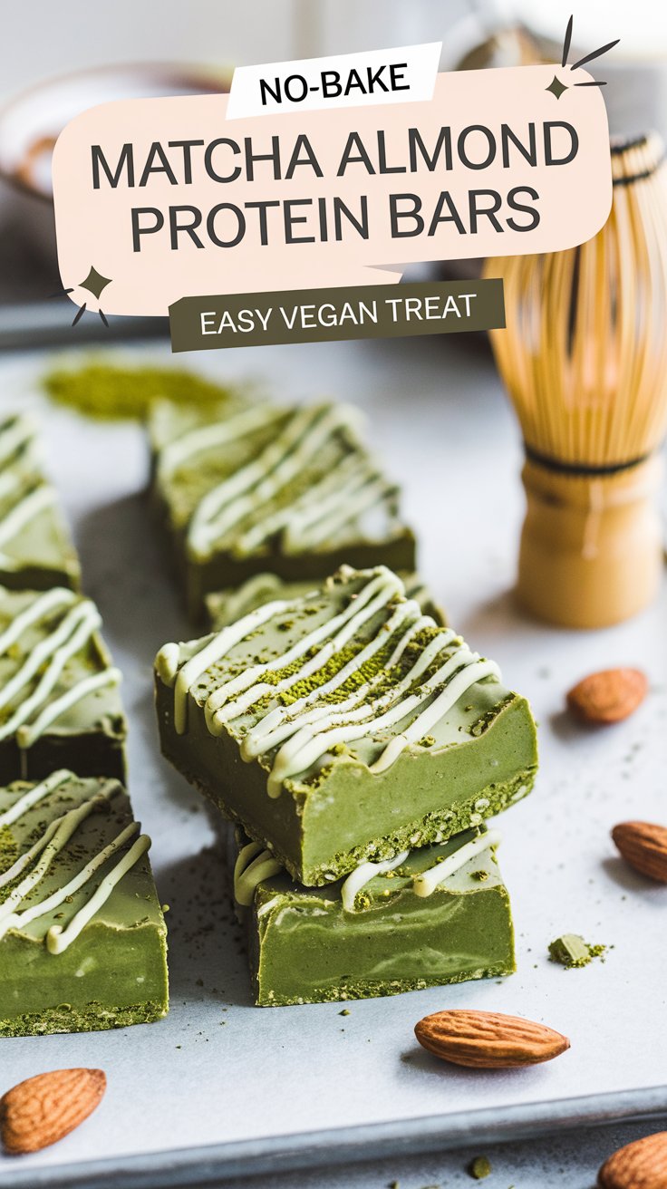 No-Bake Matcha Almond Protein Bars, a simple easy Vegan bar recipe