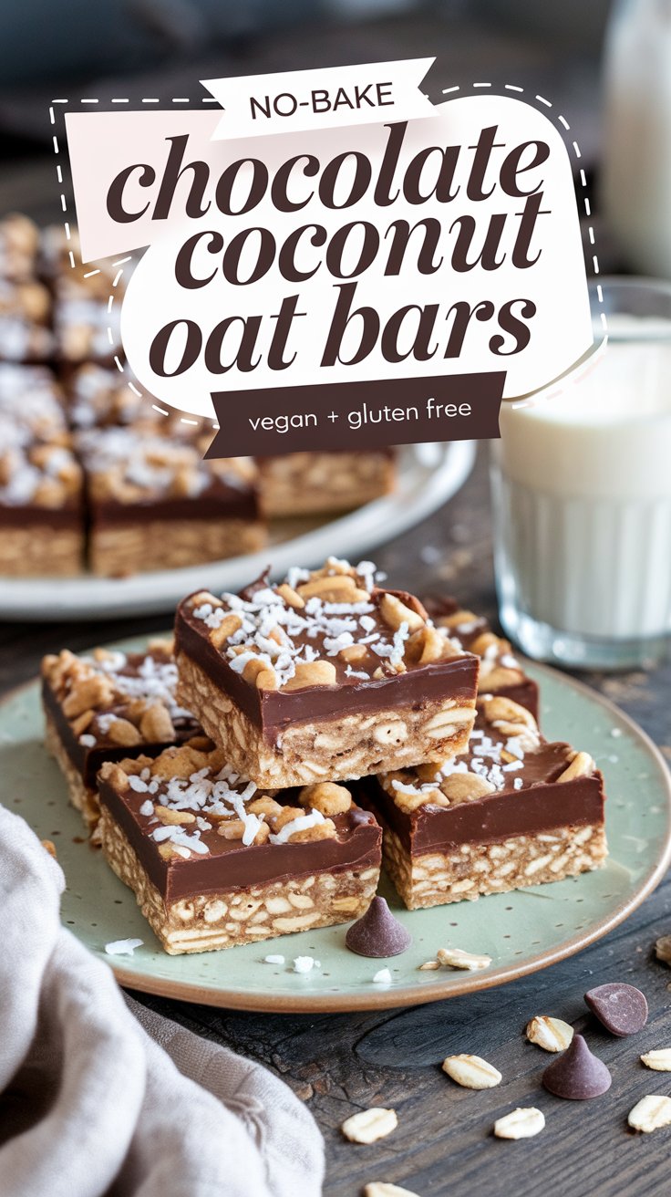 Plate of No-Bake Chocolate Coconut Oat Bars that are Vegan and Gluten Free