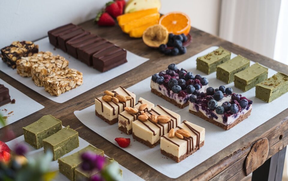 A collection of vegan dessert bars and snacks. Easy to make and no-bake recipes.