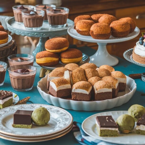 Easy Vegan Dessert Recipes displayed on a table.