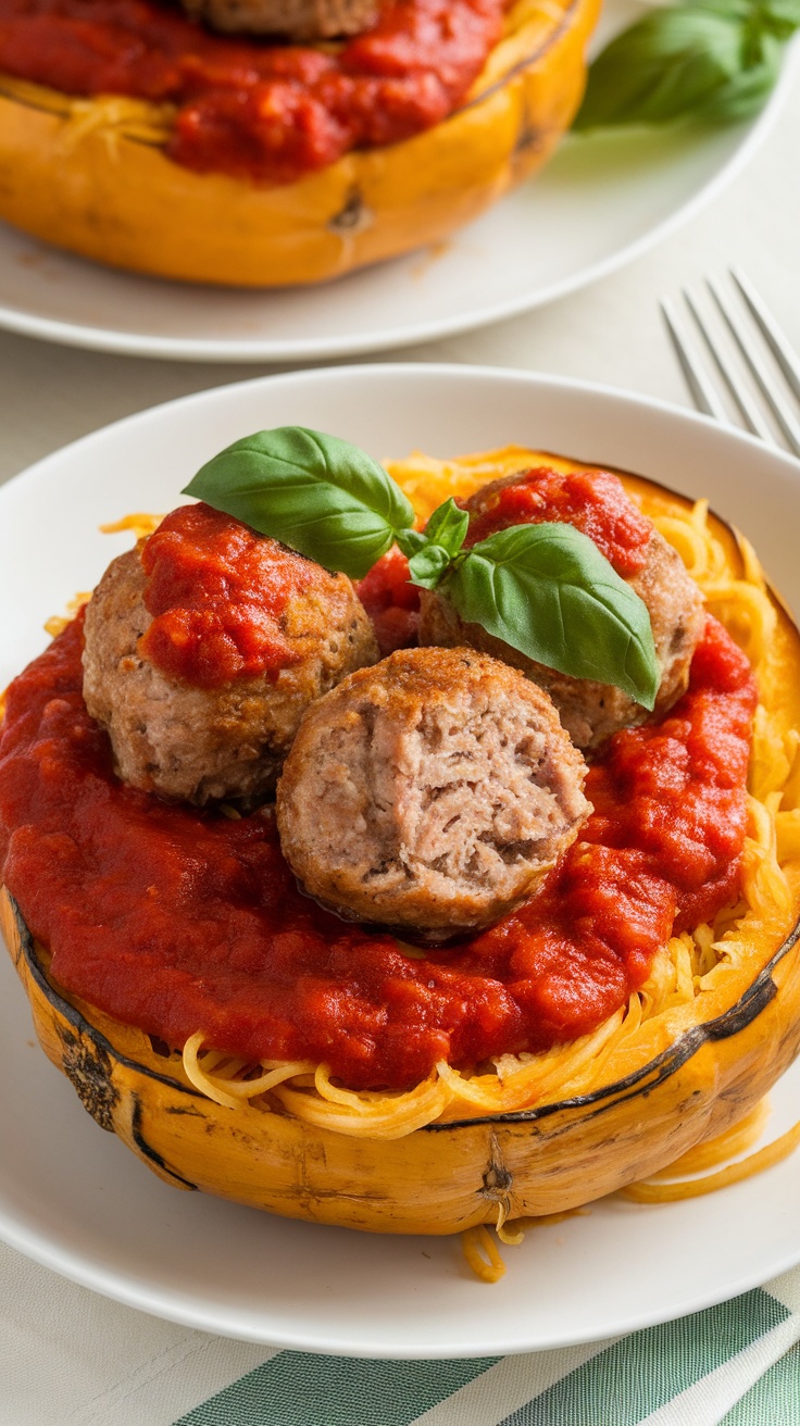 Turkey meatballs served over spaghetti squash with marinara sauce