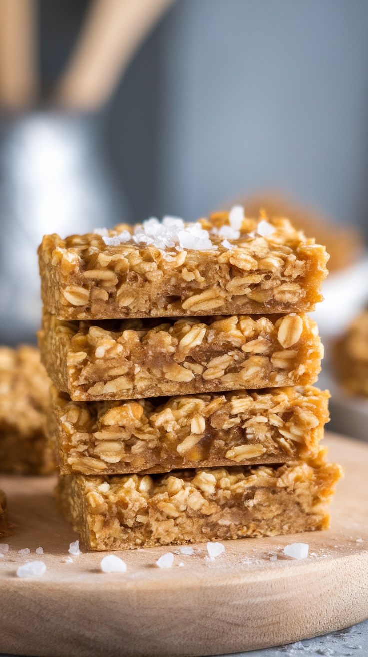 Stack of no-bake vegan oatmeal bars