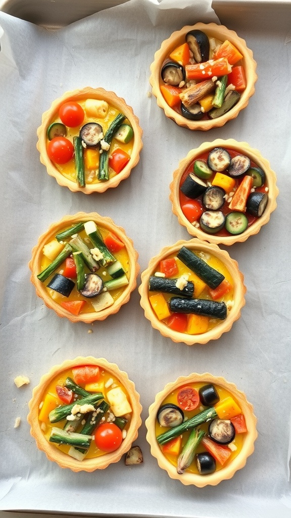 Mini quiches filled with colorful seasonal vegetables