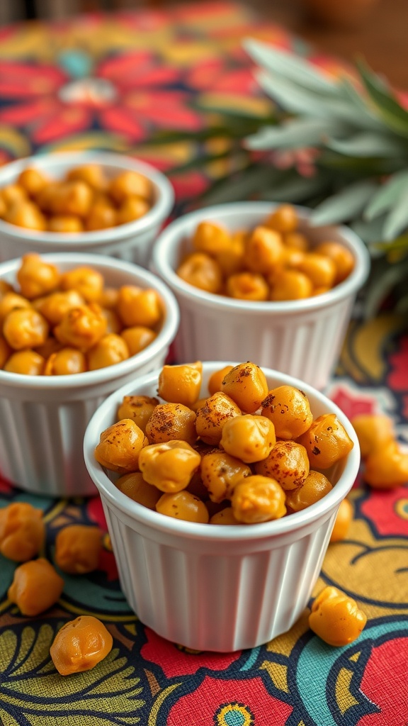 Cups of roasted chickpeas seasoned with spices.