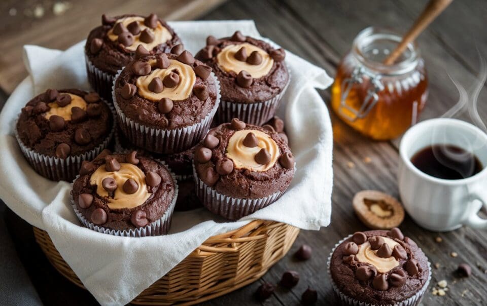 Chocolate Greek Yogurt Peanut Butter Muffins