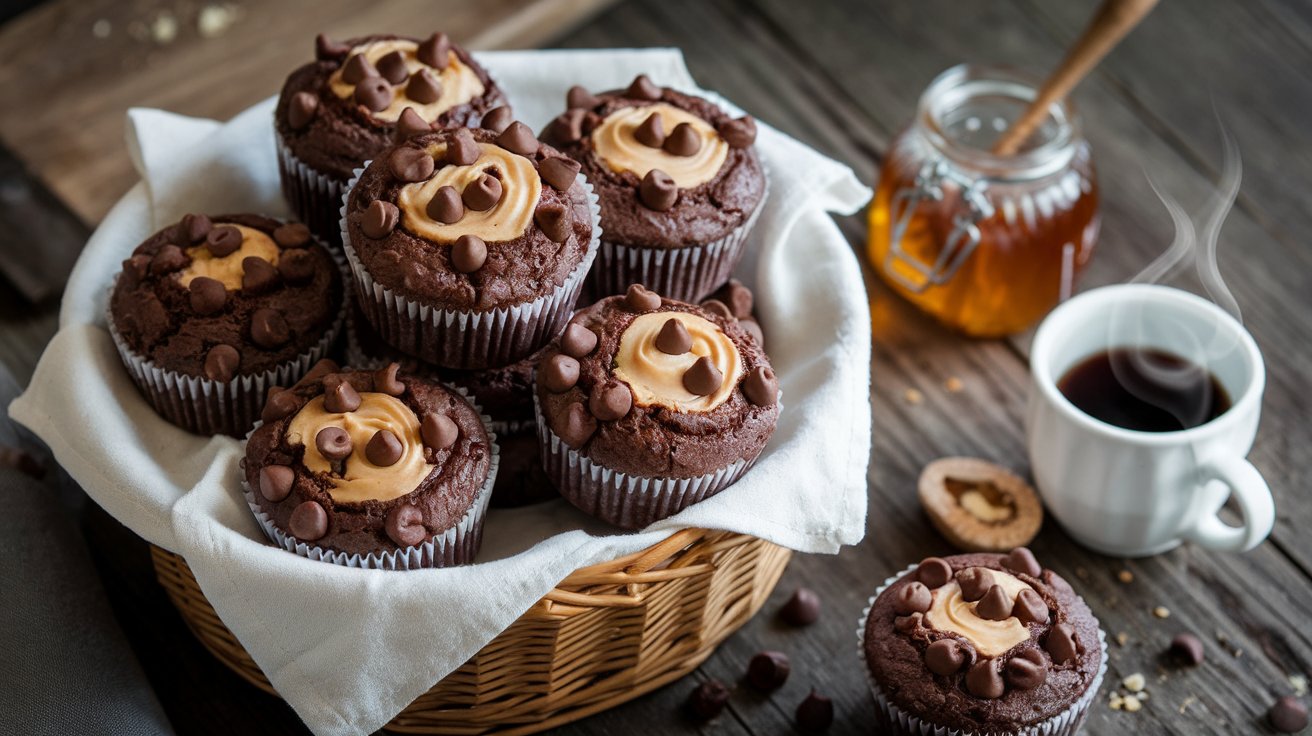 Chocolate Greek Yogurt Peanut Butter Muffins