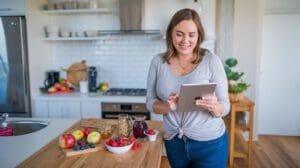 Woman creating her GLP-1 meal plan for the week.