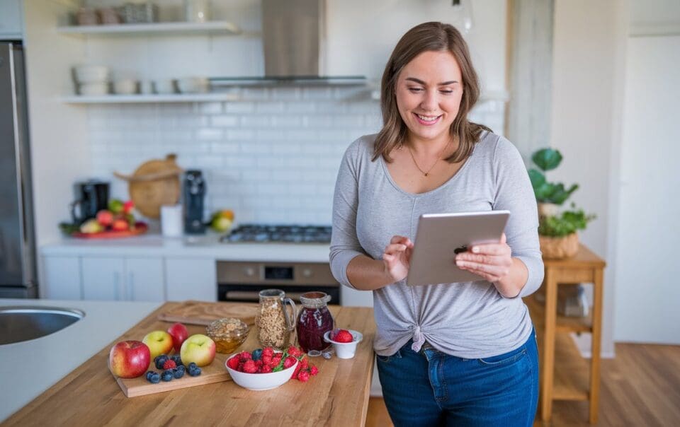 Woman creating her GLP-1 meal plan for the week.