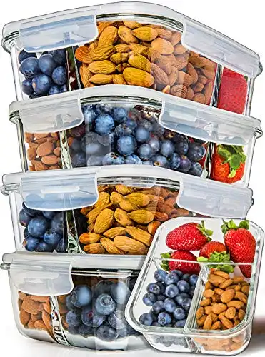 PrepNaturals 5 Pack 34 Oz Glass Meal Prep Containers